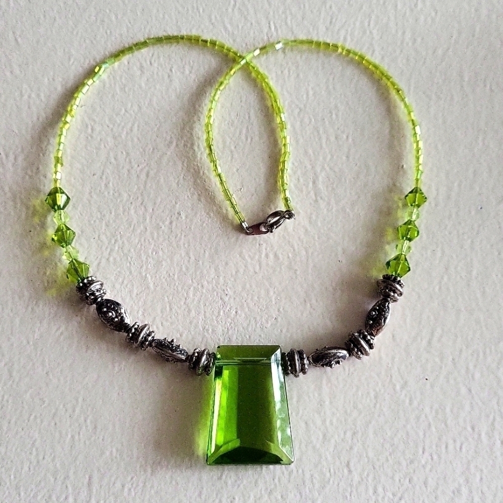 Lime green Handcrafted Glass and Sterling Silver Necklace